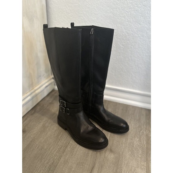 SAM EDELMAN Womens Black Freda Round Toe Block Heel Leather‎ Riding Boot size 9M - Picture 1 of 9